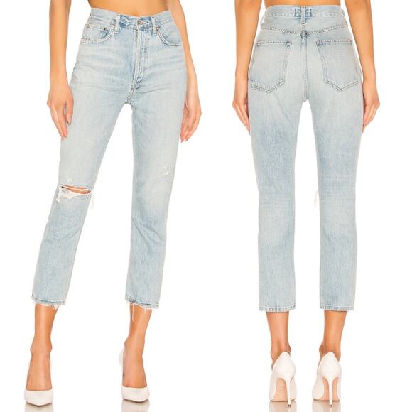 AGOLDE Riley High Rise Straight Crop Jeans Women’s Size 24 Shatter Distressed - Picture 1 of 6